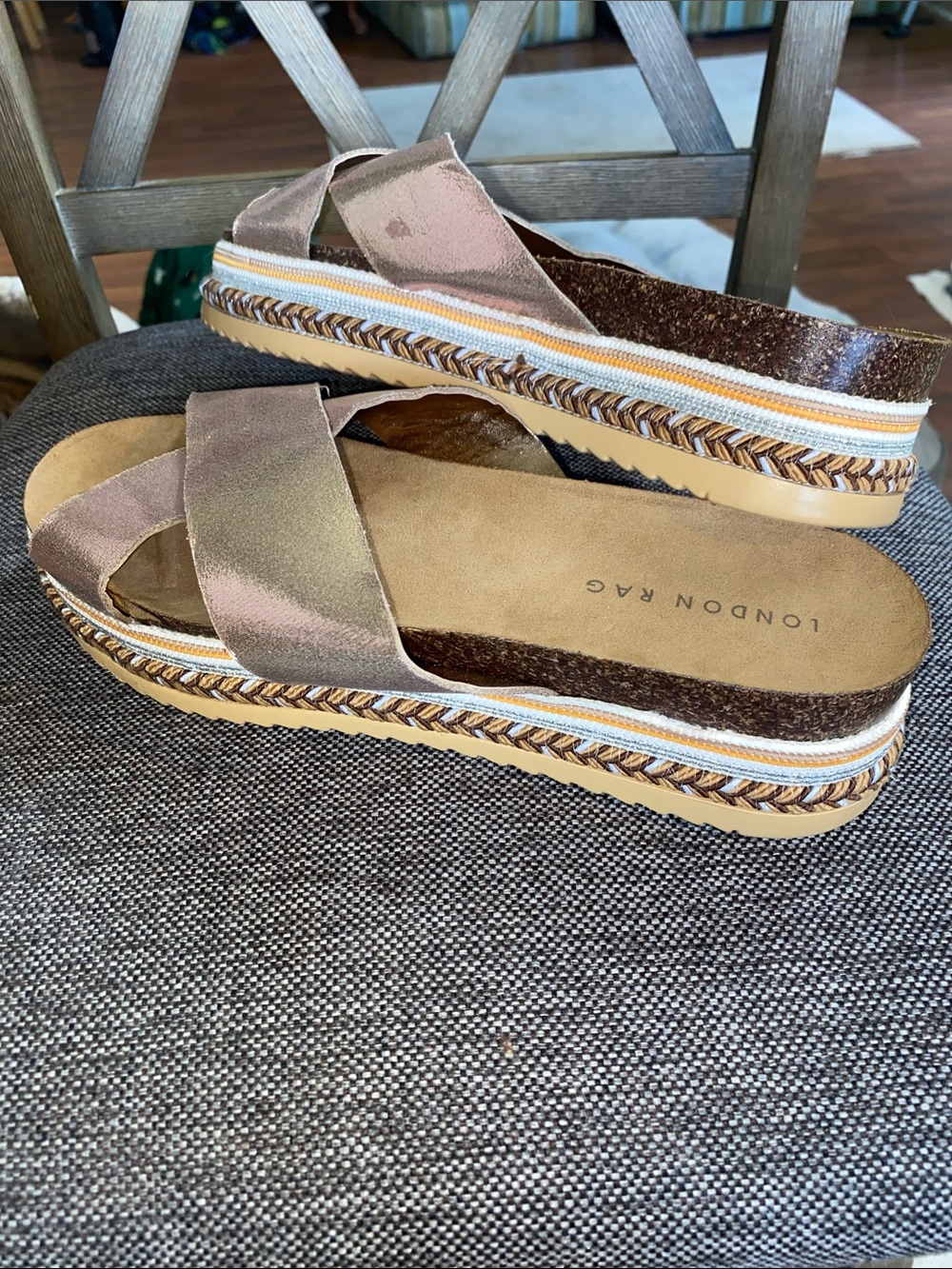 London Rag Metallic Taupe Platform Slide Sandals NWOT